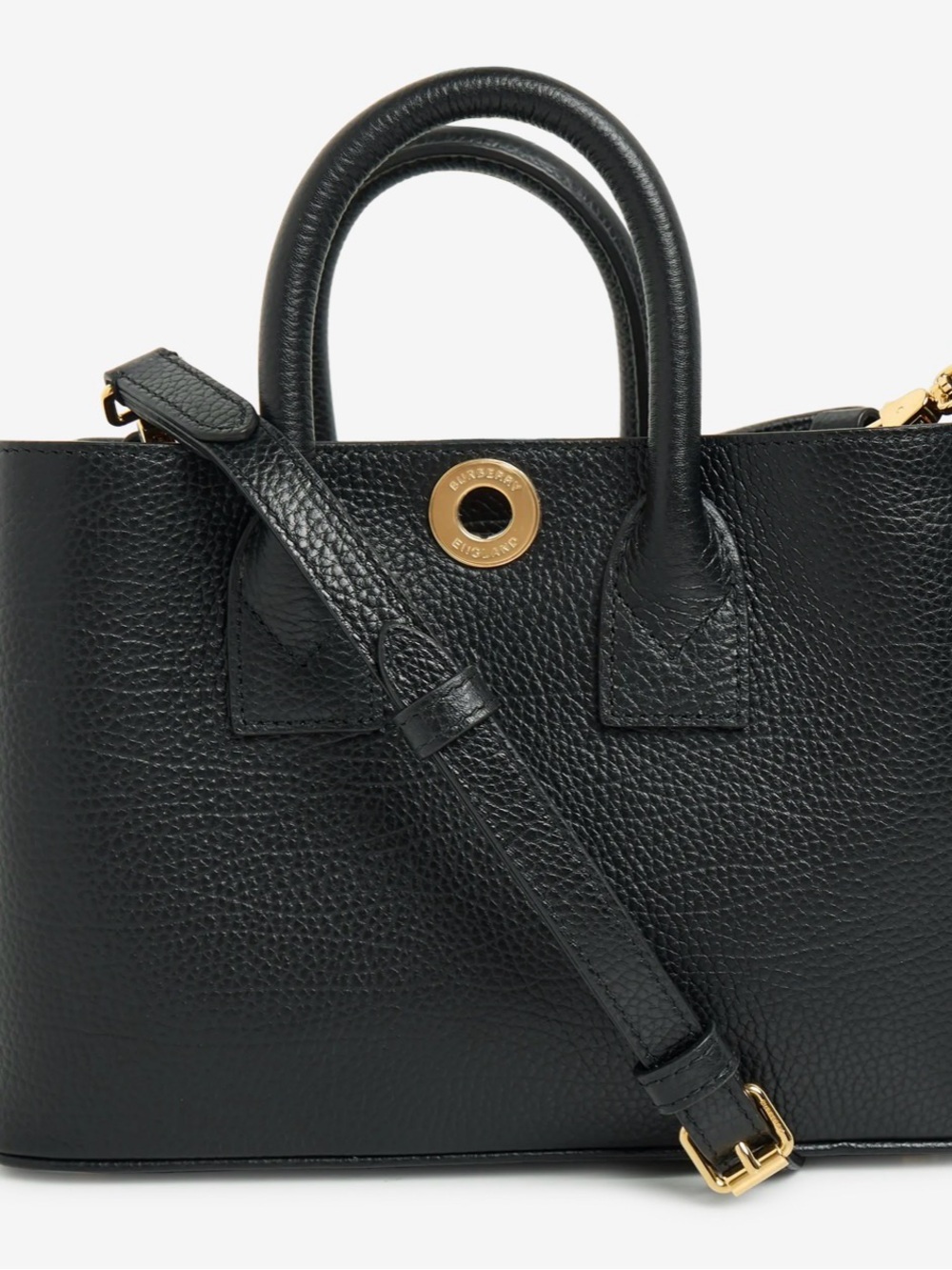 Burberry Black Leather Structured Satchel Bag with Gold Hardware